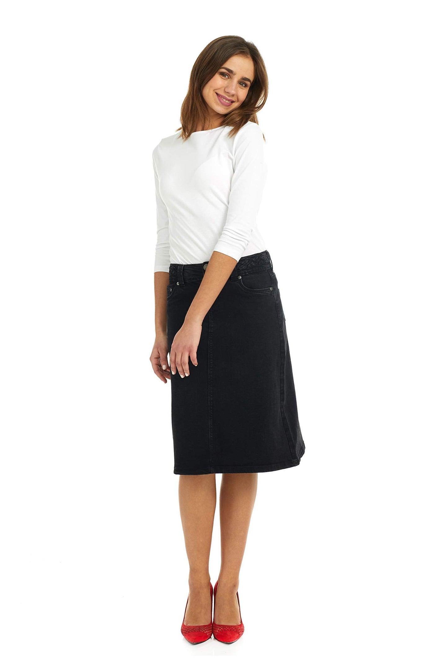 ESTEEZ Women’s Denim Skirt – A Line Jean - Below Knee Sydney Black 0