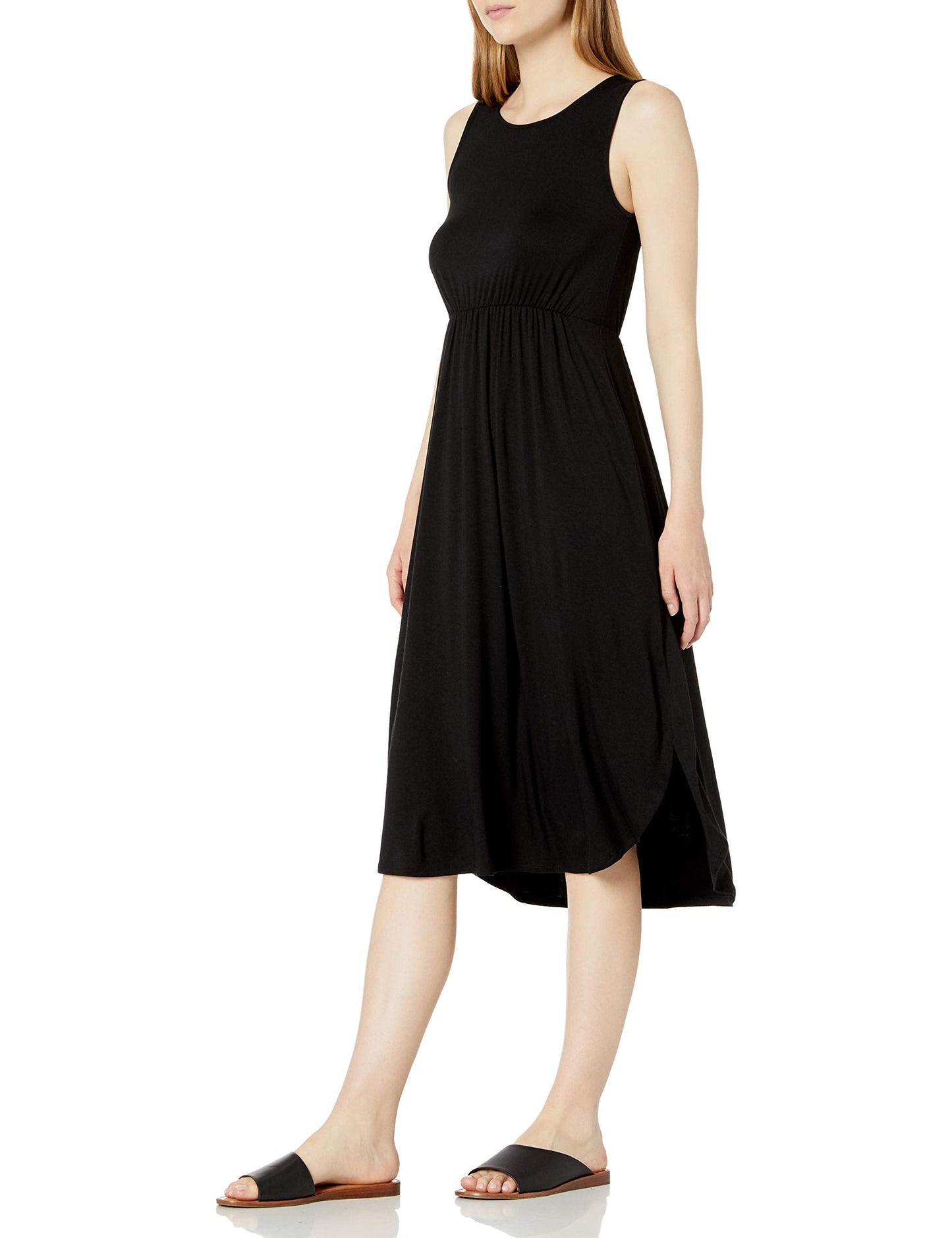 Amazon Brand - Daily Ritual Women's Jersey Sleeveless Gathered Dress, Black, Medium