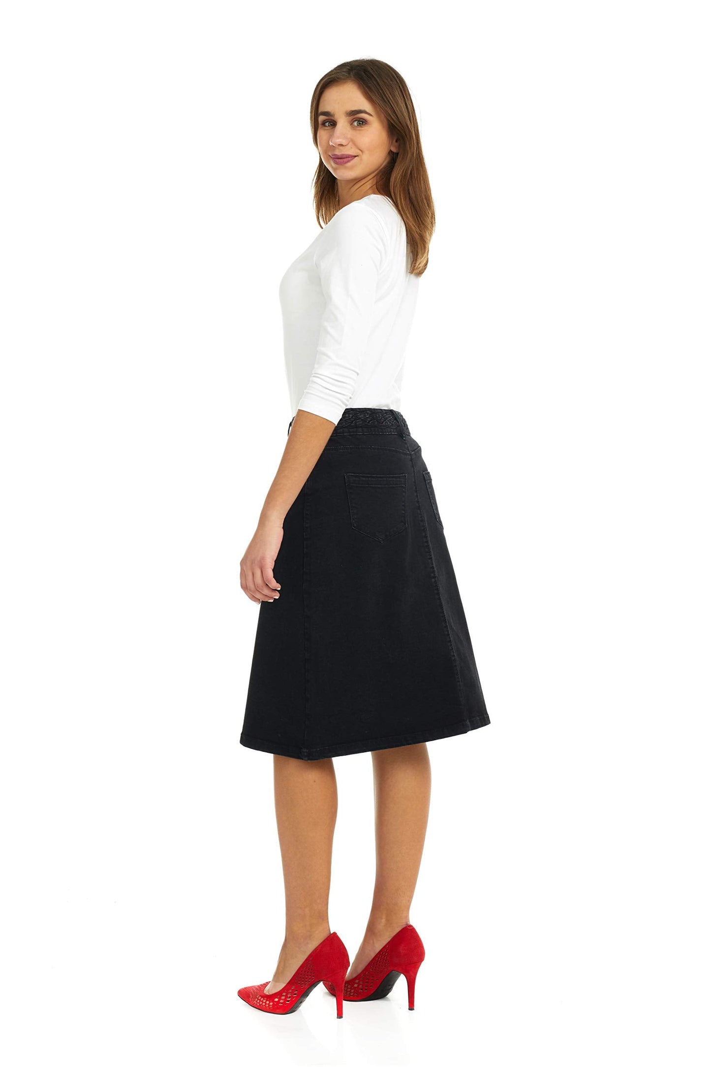 ESTEEZ Women’s Denim Skirt – A Line Jean - Below Knee Sydney Black 0