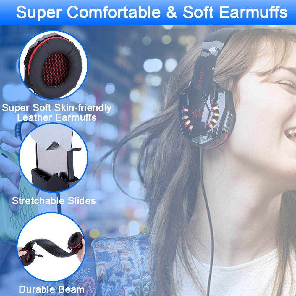 BlueFire 3.5mm Gaming Headset for Playstation 4 PS4 Xbox One Games Tablet Laptop, Over Ear Headphone with Microphone LED Light for Laptop Mac Nintendo Switch Controller (Red)