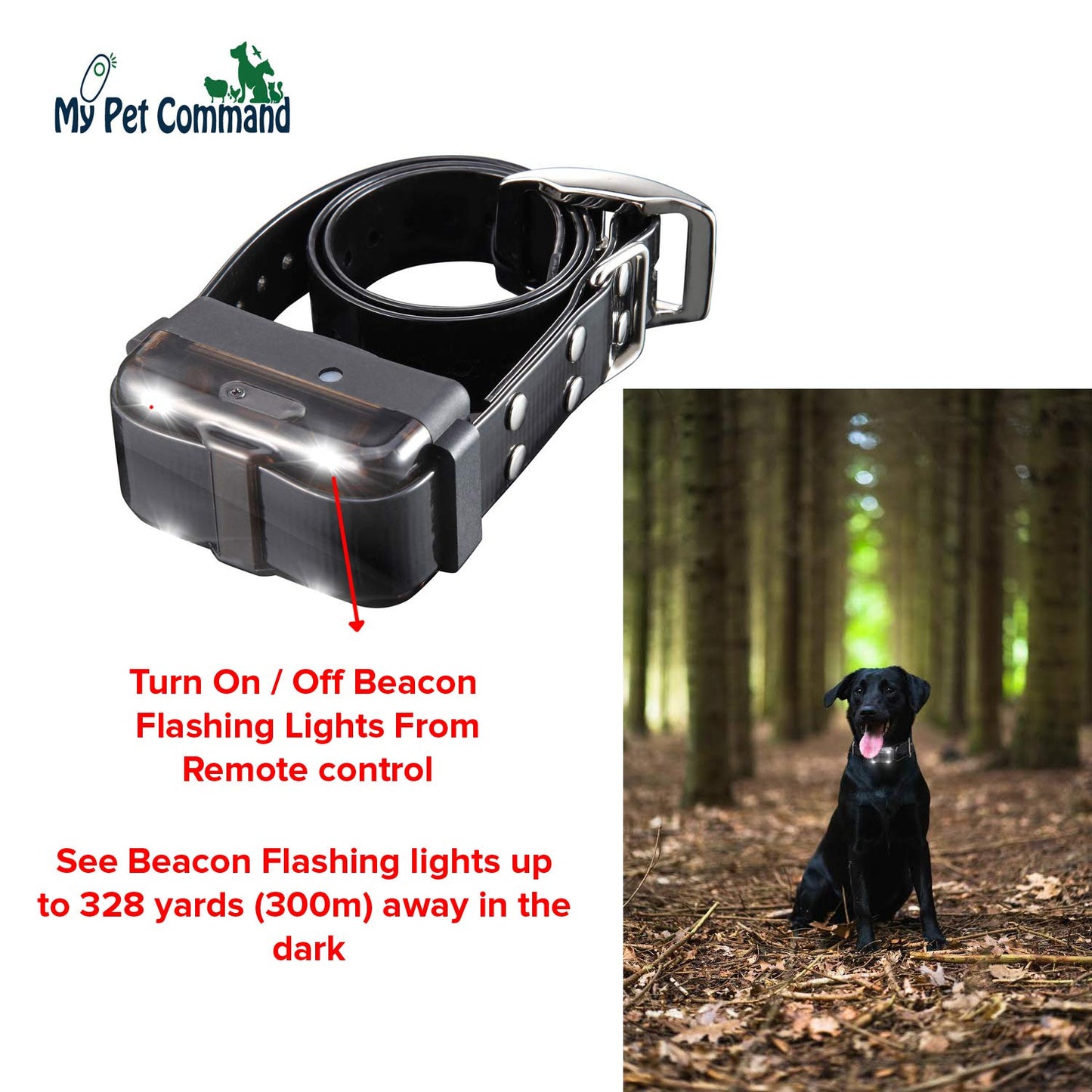 My Pet Command 1.25 Mile (6600 Ft) Dog Training Collar Safe Dog Shock Collar with Remote Shock, Vibrate, Tone and Flashing Beacon Lights Waterproof Rechargeable Dog Hunting add Up to 3 Collars