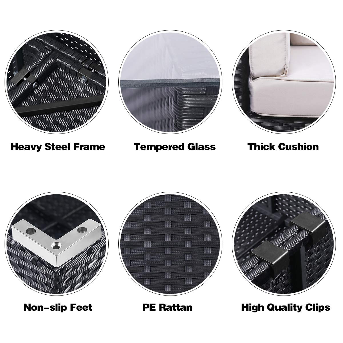 AECOJOY 5 Pieces PE Rattan Wicker Patio Furniture Sets Outdoor Sectional Furniture Conversation Chair Set with Cushions and Tea Table, Black