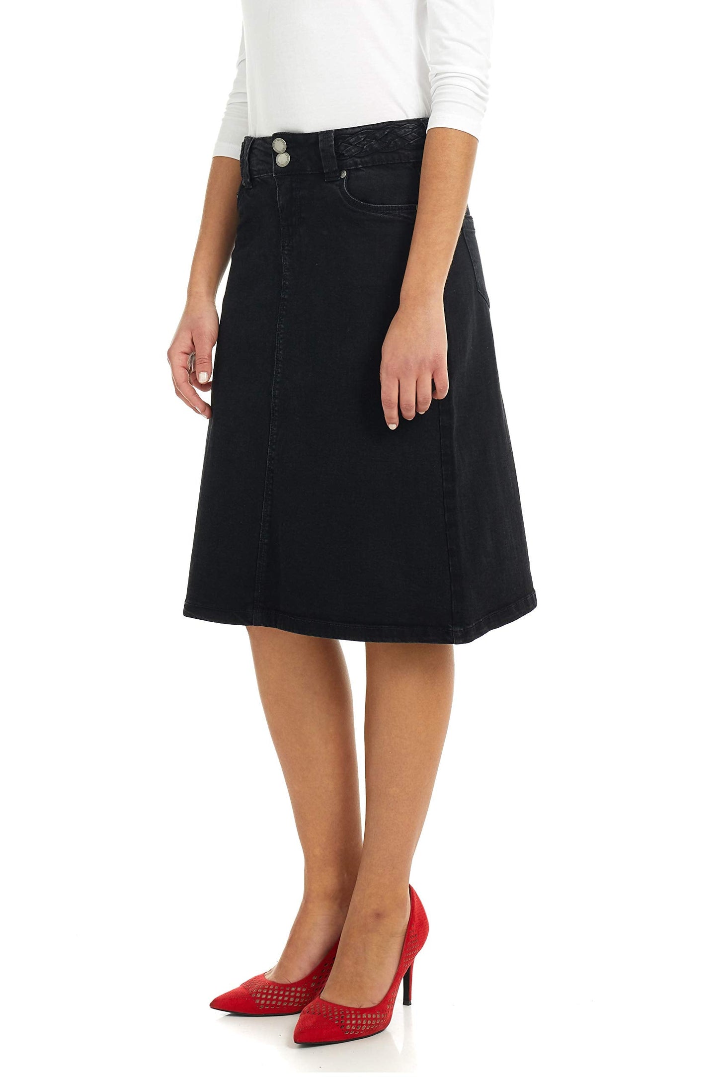 ESTEEZ Women’s Denim Skirt – A Line Jean - Below Knee Sydney Black 0