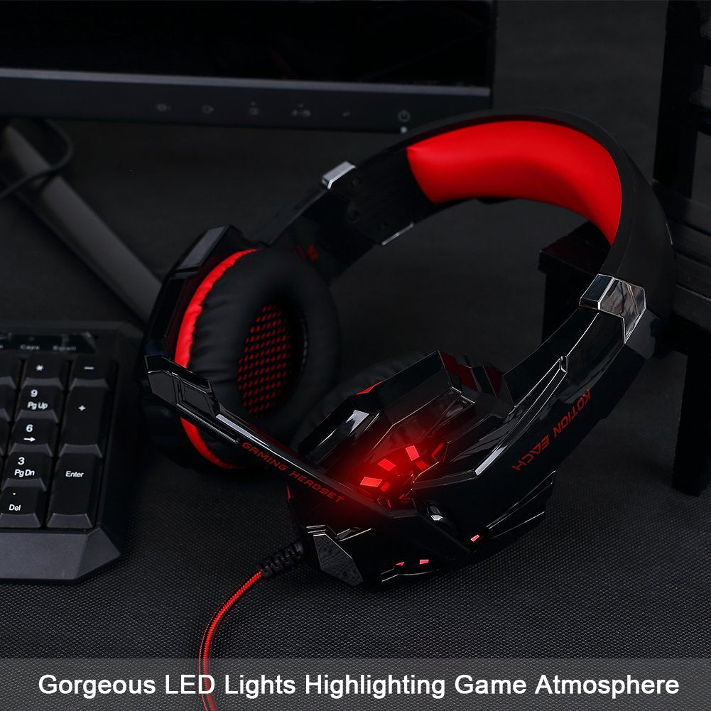 BlueFire 3.5mm Gaming Headset for Playstation 4 PS4 Xbox One Games Tablet Laptop, Over Ear Headphone with Microphone LED Light for Laptop Mac Nintendo Switch Controller (Red)