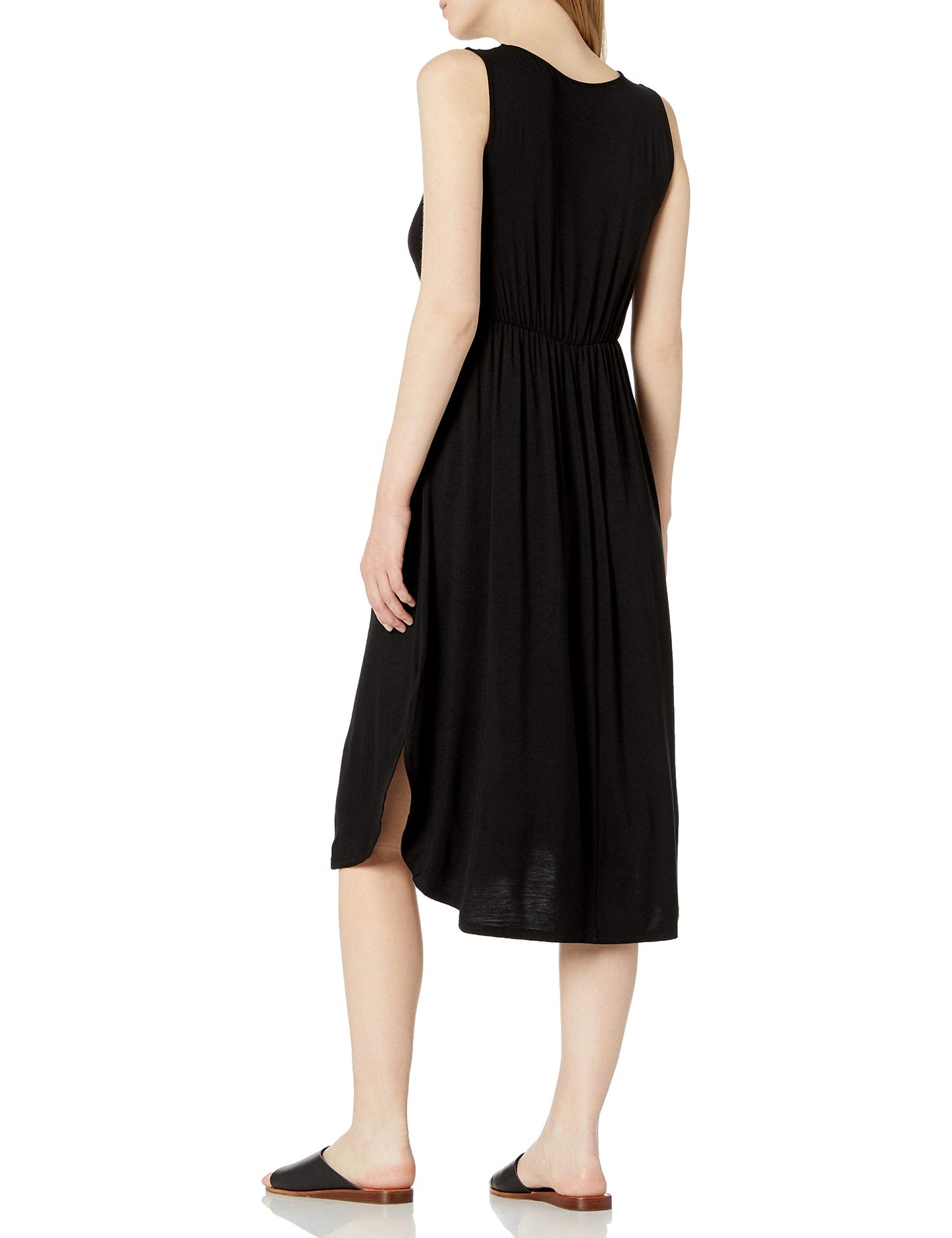 Amazon Brand - Daily Ritual Women's Jersey Sleeveless Gathered Dress, Black, Medium