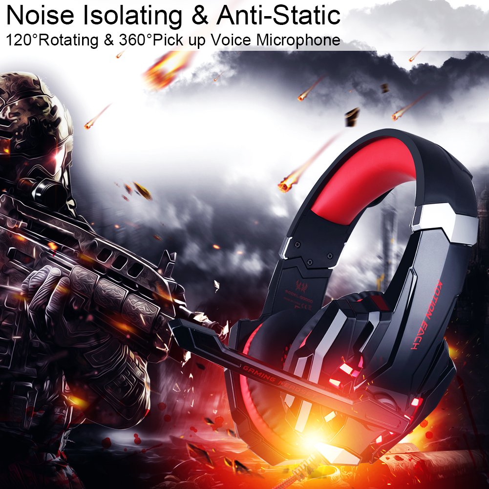 BlueFire 3.5mm Gaming Headset for Playstation 4 PS4 Xbox One Games Tablet Laptop, Over Ear Headphone with Microphone LED Light for Laptop Mac Nintendo Switch Controller (Red)