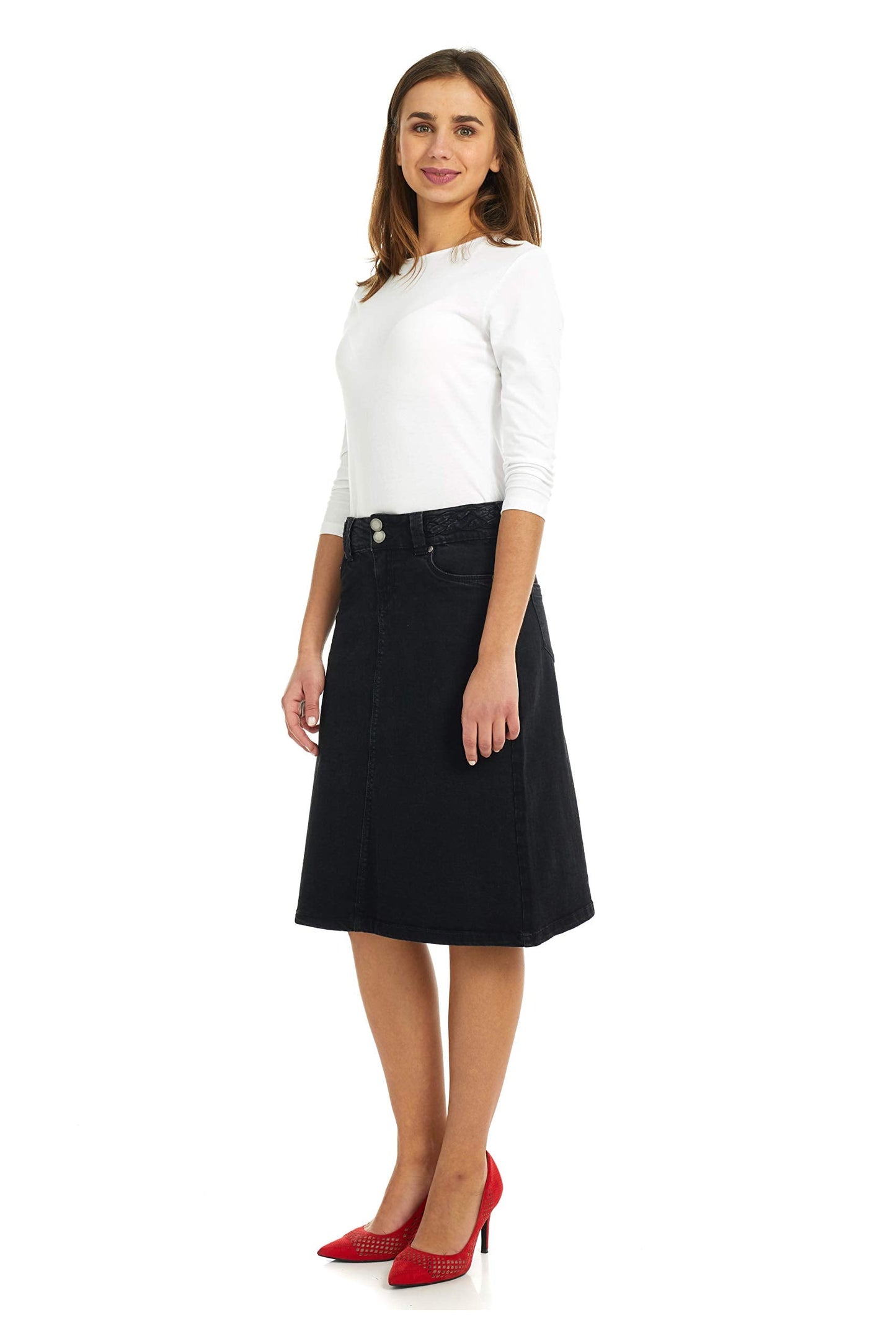 ESTEEZ Women’s Denim Skirt – A Line Jean - Below Knee Sydney Black 0