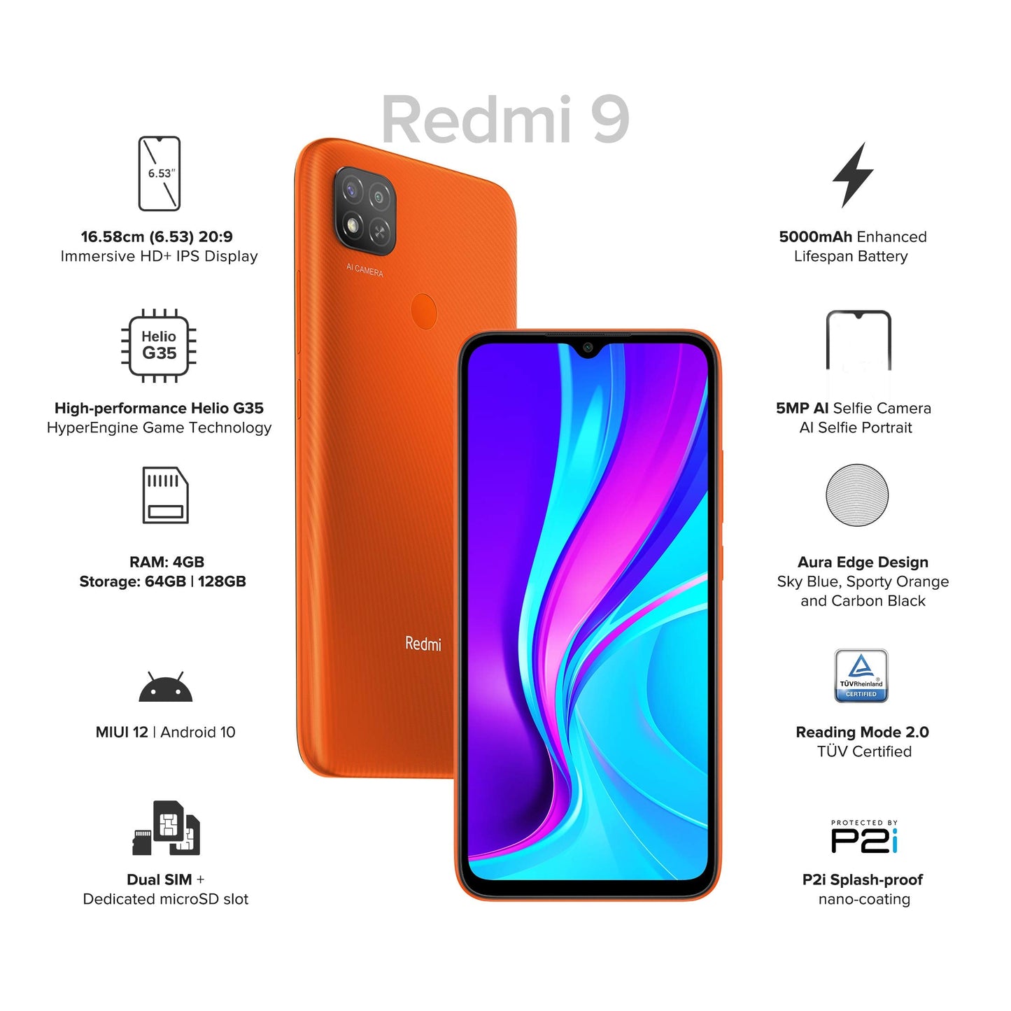 Redmi 9 (Sporty Orange, 4GB RAM, 64GB Storage)