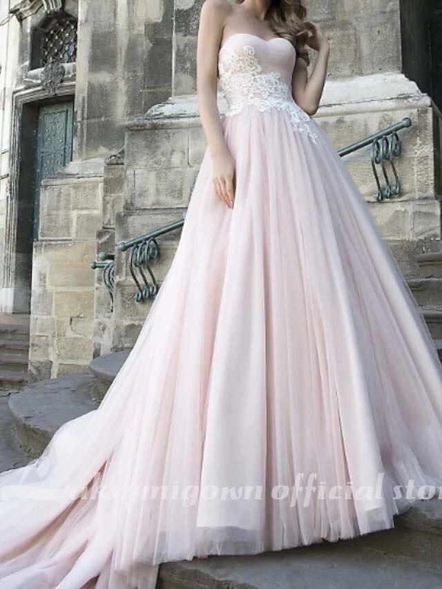 A-Line Wedding Dresses V Neck Sweep / Brush Train