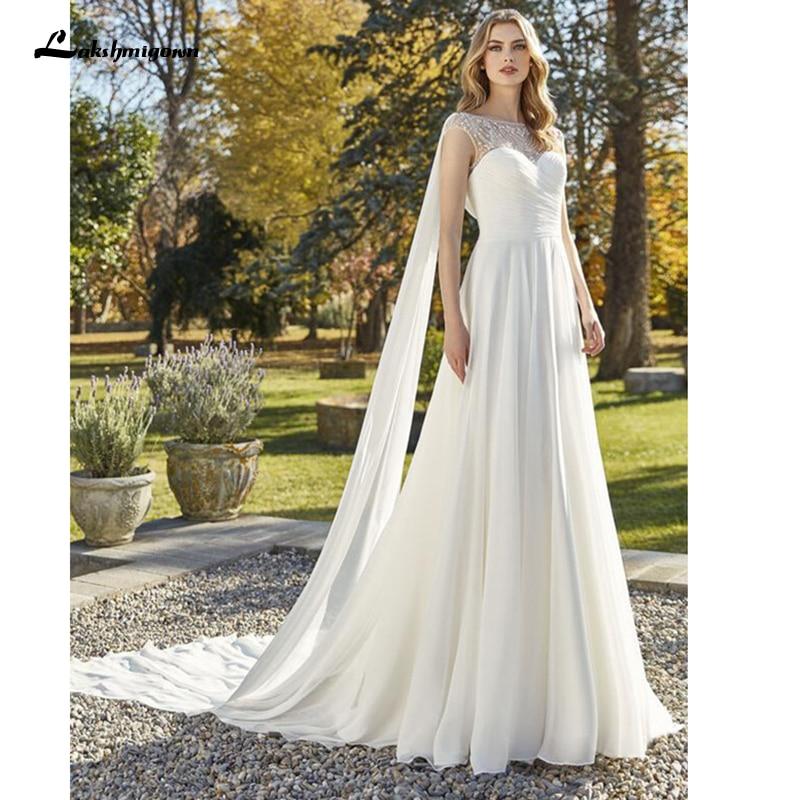 Ivory A-Line Chiffon Wedding Dresses With Cape