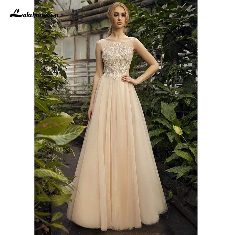 Lace Champagne Wedding Dresses Lace Appliques